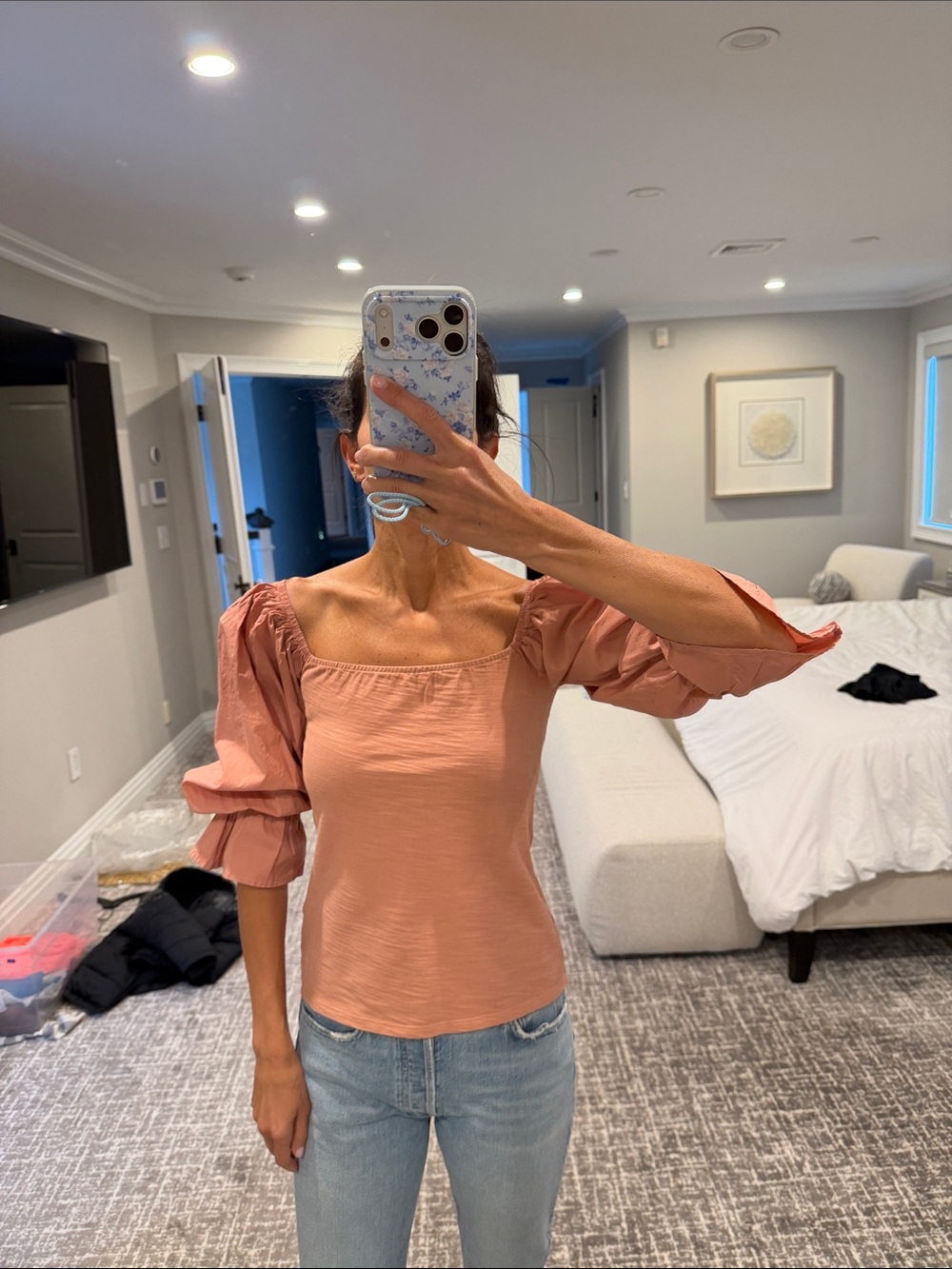 Nation LTD Square Neck Puff Sleeve Top - Dusty Rose